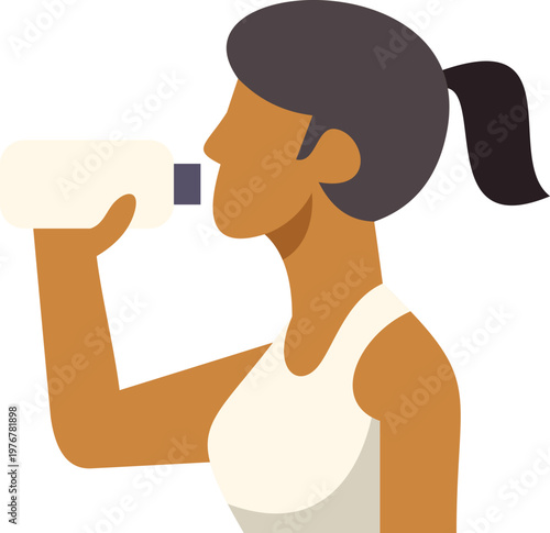 Woman hydrating with a bottle, promoting health and wellness