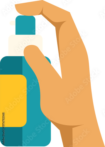 Hand holding and pressing a spray dispenser bottle