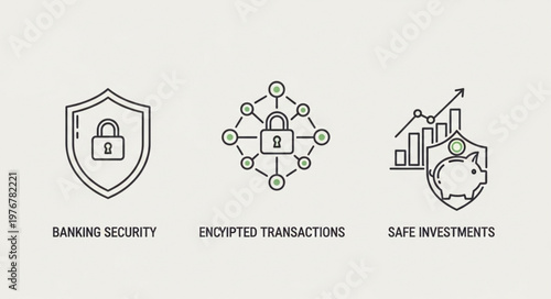 Set of banking security blockchain and investment icons.