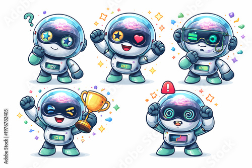 Futuristic Mint Green Robot Character with LED Eye Expressions