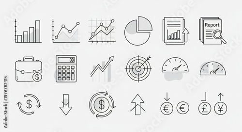 Set of Business Analytics and Finance Line Icons.