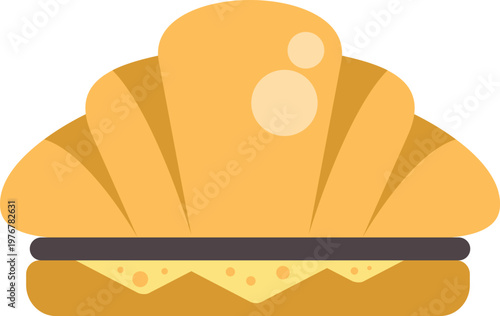 Croissant sandwich with cheese filling flat illustration
