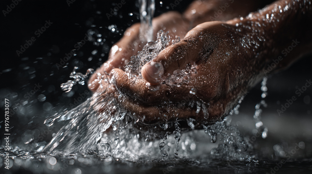 Fototapeta premium A person's hands cupped under a stream of running water