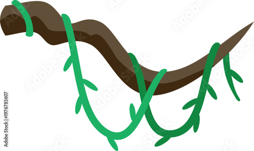 Tropical liana vines wrapping around a brown tree branch in a simple illustration