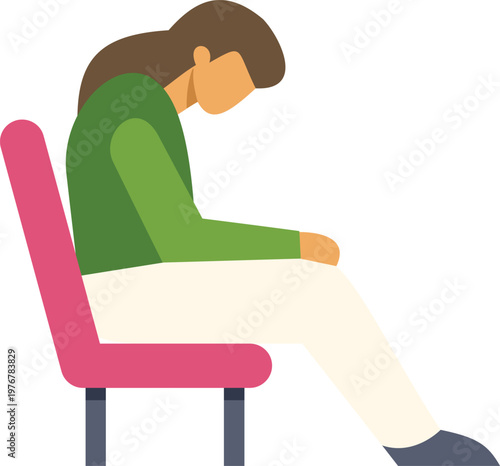 Woman sitting on a chair with head down, showing signs of sadness and exhaustion