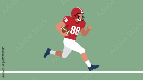 Bilde på lerret An American football player in a red jersey with number 88 runs across a green field holding a football