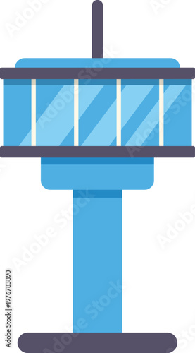 Airport control tower structure overseeing aviation and flight logistics
