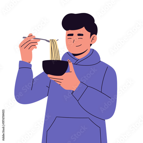 Flat vector illustration of people enjoying food and drinks, including pizza, noodles, fruit, snacks, and beverages. perfect for food blogs, restaurant ads, health topics, menus, social media content