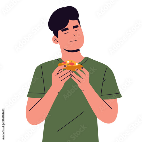 Flat vector illustration of people enjoying food and drinks, including pizza, noodles, fruit, snacks, and beverages. perfect for food blogs, restaurant ads, health topics, menus, social media content