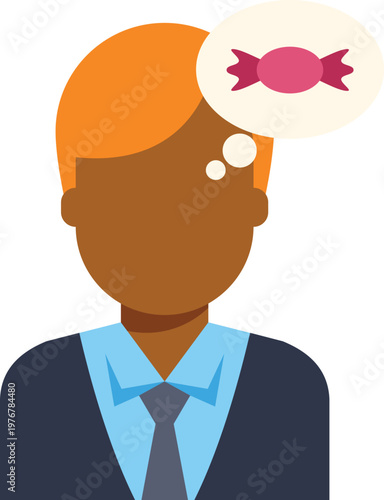 Businessman having a thought bubble with a sweet candy icon
