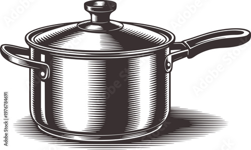 Vintage Style Metal Cooking Pot with Lid and Handles Isolated White kitchen