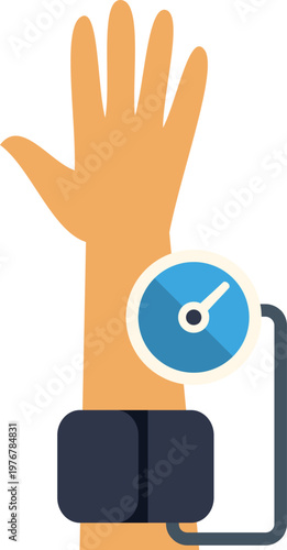 Person's arm being monitored for blood pressure, indicating health checkup