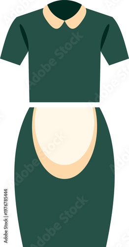 Green dress with white apron representing housekeeping clothing