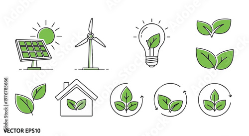 Vector illustration of eco friendly icons and green leaves