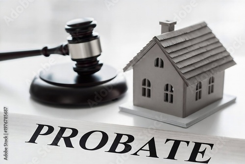 A gavel rests on a table with the word 