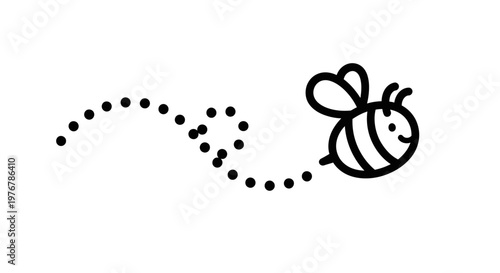 Black and white bee icon flying.