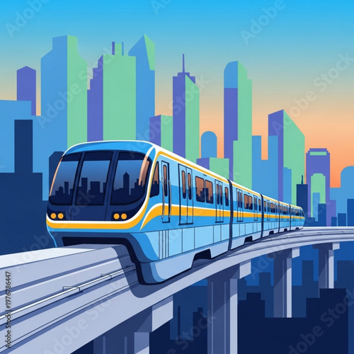 monorail train vector art in the modern city