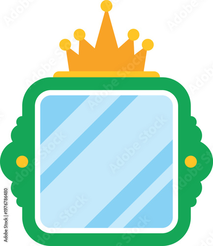 Decorated mirror wearing a crown, symbolizing beauty, royalty, and self reflection