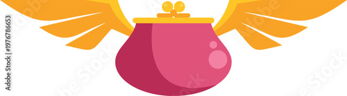 Coin purse with wings representing money quickly disappearing or flying away