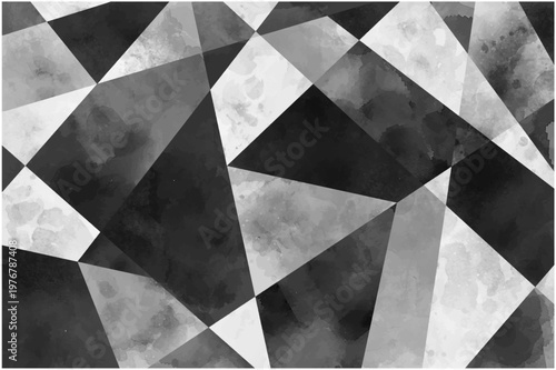 ざく切り多角形模様背景_モノクロ