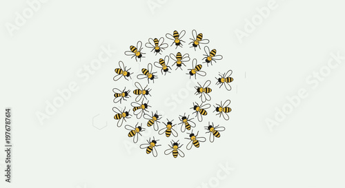 Group of bees in circle formation.
