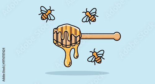 Honey dripping from honey dipper stick.