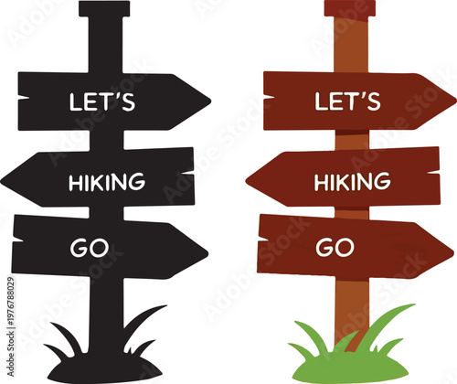 Hiking signpost icon – wooden direction board vector illustration .