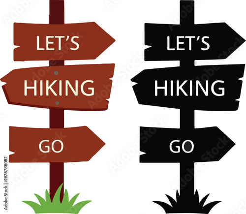 Hiking signpost icon – wooden direction board vector illustration .