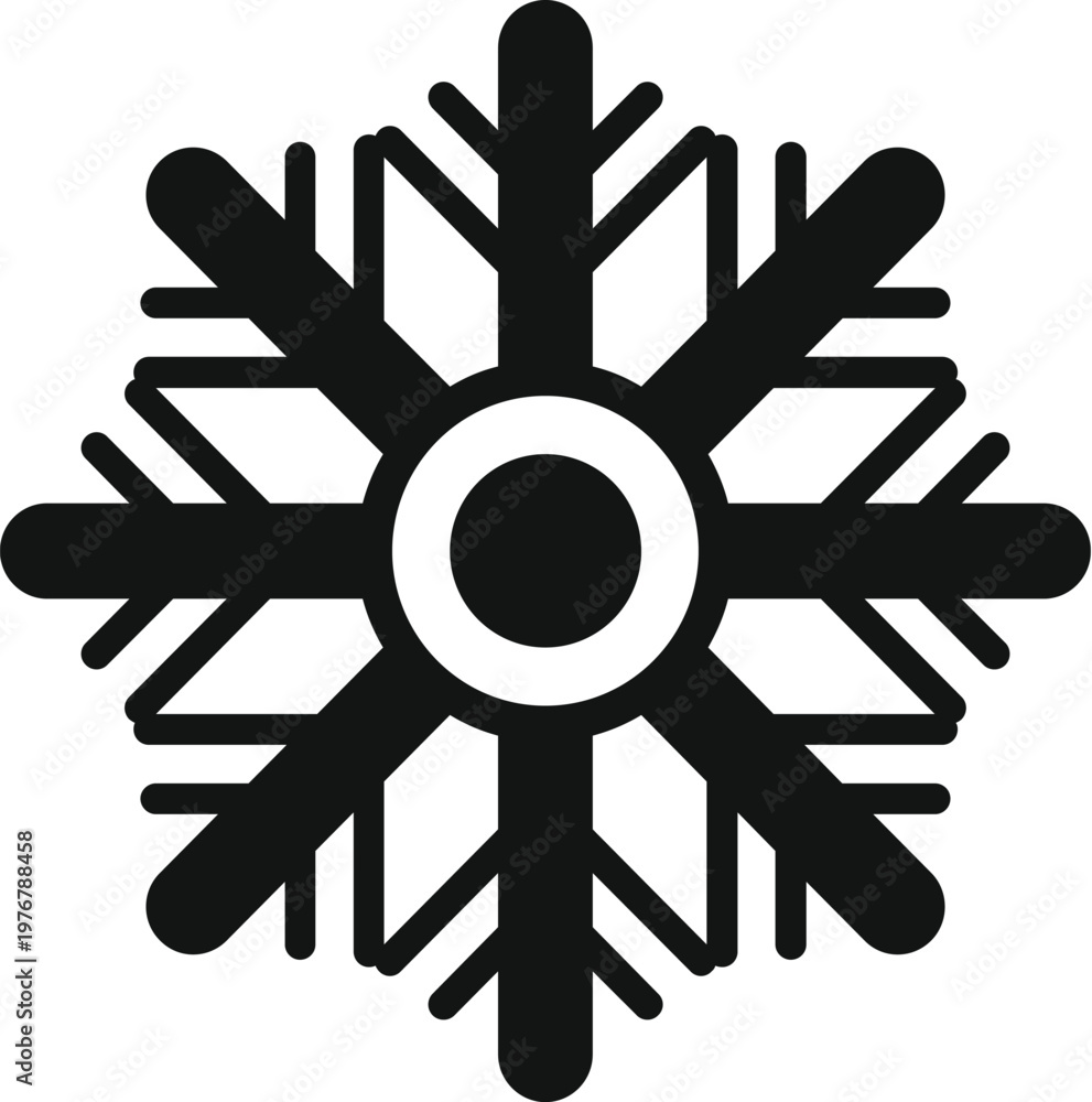 Obraz premium Black snowflake symbol representing winter, ice, and freezing temperatures on a white background