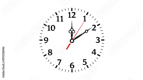 Traditional analog clock face with black numbers and hands showing the time as approximately ten minutes past twelve.