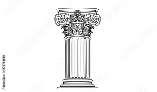 Title:
Ancient theatre pillar detailed outline vector classical architecture column icon isolated on white background
