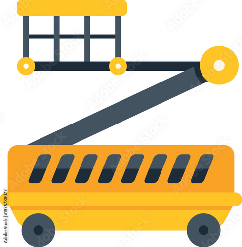 Industrial aerial lift machine icon elevating a working platform on a white background