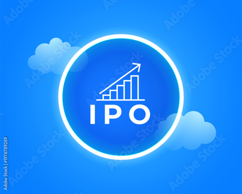 initial public offering ipo success concept with growth chart and clouds
