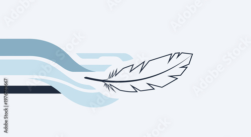 Elegant Feather Graphic Over Soft Blue Waves with Modern Design Aesthetic for Minimalist Backgrounds and Clean Branding Concepts