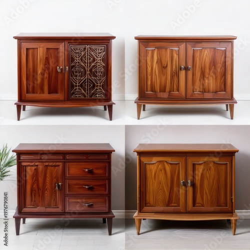 Four different styles of wooden sideboards