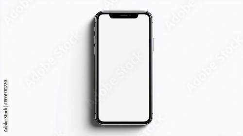 Modern smartphone with a blank white screen, isolated on a clean white background