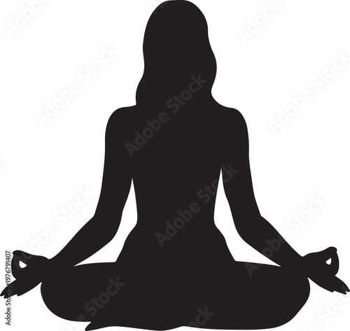 Yoga Meditation Silhouette – Mindfulness, Relaxation, and Wellness Icon .

