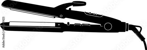 Black silhouette of a hair curling iron isolated on white background
