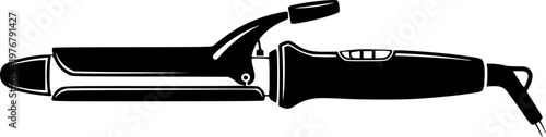 Black silhouette of a hair curling iron isolated on white background
