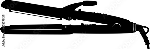 Black silhouette of a hair curling iron isolated on white background
