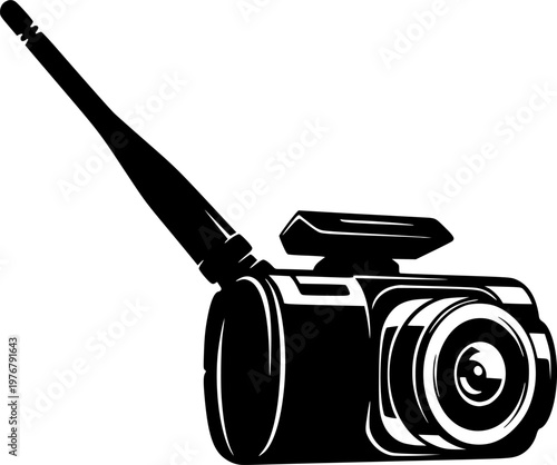 Black silhouette of a dashcam with antenna isolated on white background
