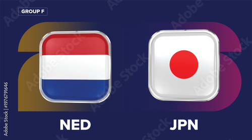 Netherlands vs Japan Flags - Group F Soccer Rivalry, World Cup 2026