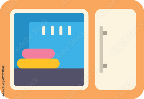 Fridge storing food in a cooling compartment, with an icon style