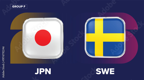 Japan vs Sweden Flags - Group F Soccer Rivalry, World Cup 2026