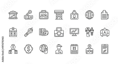 Set of Thin Line Business and Office Icons.