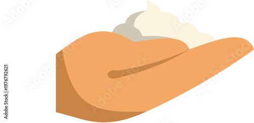 Hand holding a dollop of white cream, foam, or lotion for hygiene and skin care