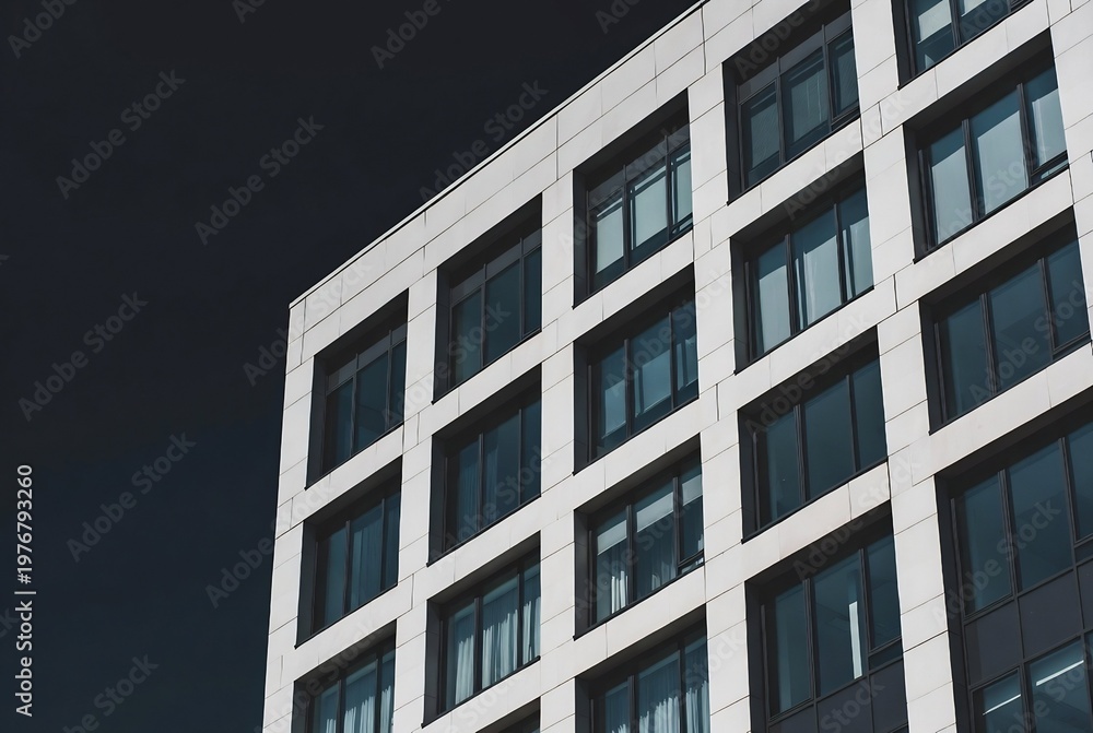 Obraz premium A modern building with many windows dominates the frame.