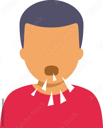 Person with open mouth emitting white triangular shapes representing cough or sneeze