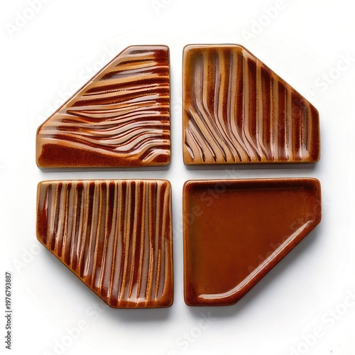 Four abstract brown tiles, arranged in a square shape