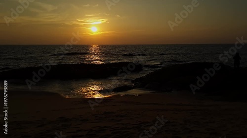 Beautiful Golden Sunset Over the Ocean Creating a Calm and Peaceful Evening Seascape